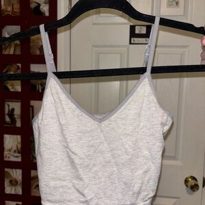 Gray Ribbed Women's Top Built in Bra